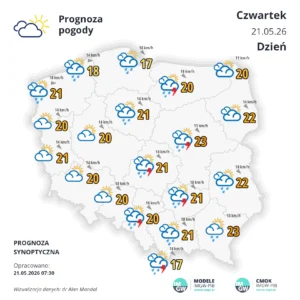 Mapa pogodowa Polski 21 maja 2026