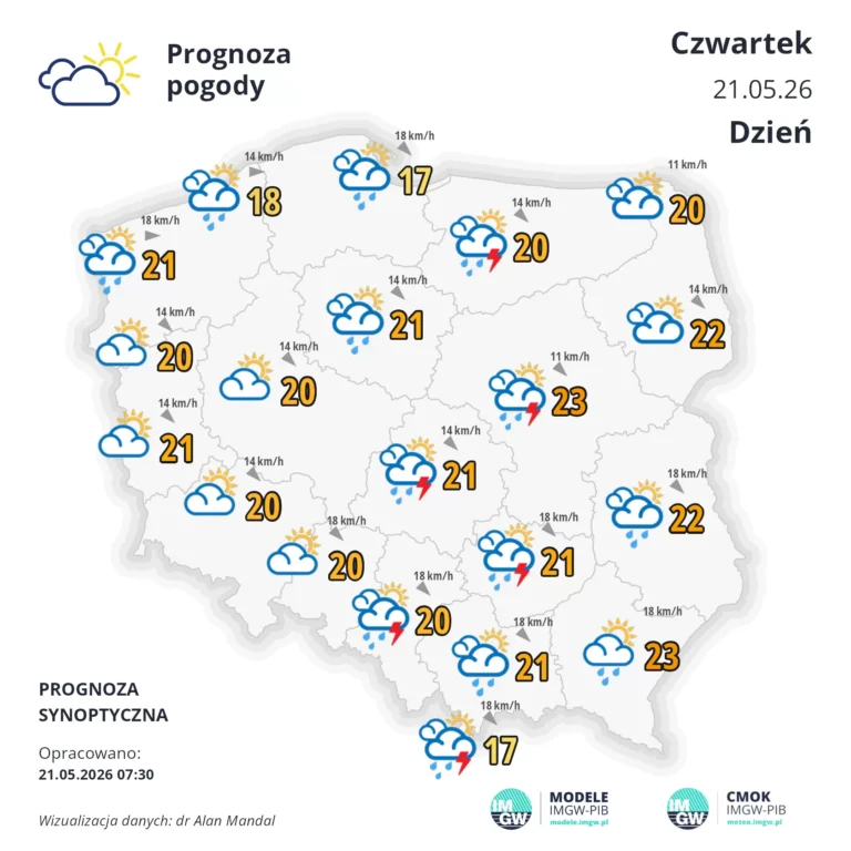 Mapa pogodowa Polski 21 maja 2026