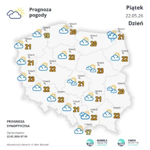 Mapa pogodowa Polski 22 maja 2026