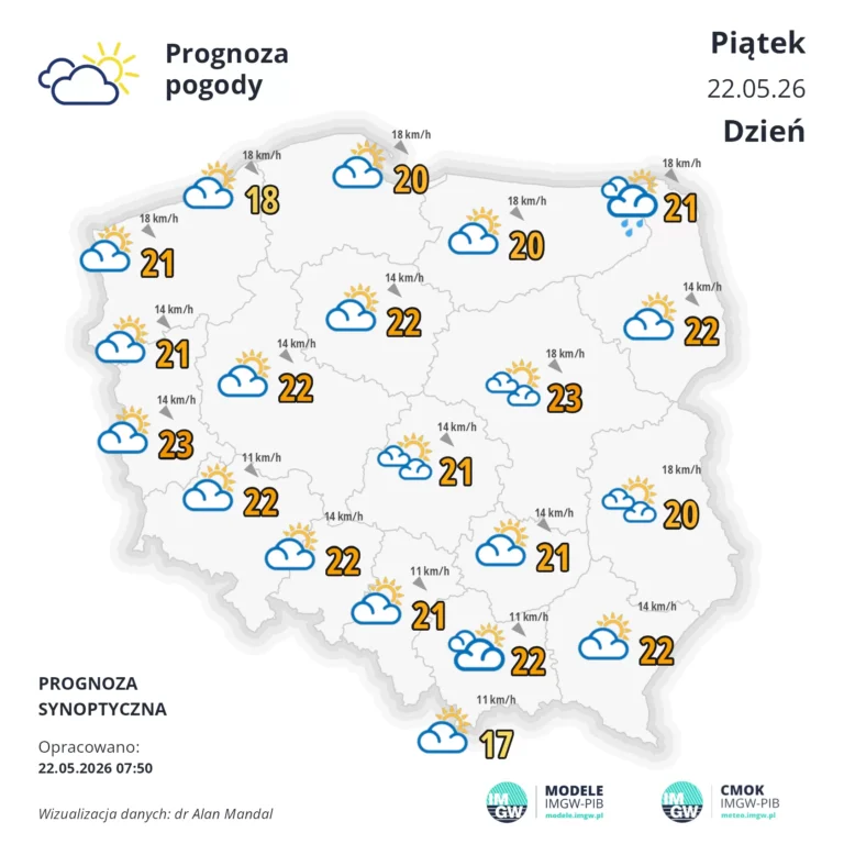 Mapa pogodowa Polski 22 maja 2026