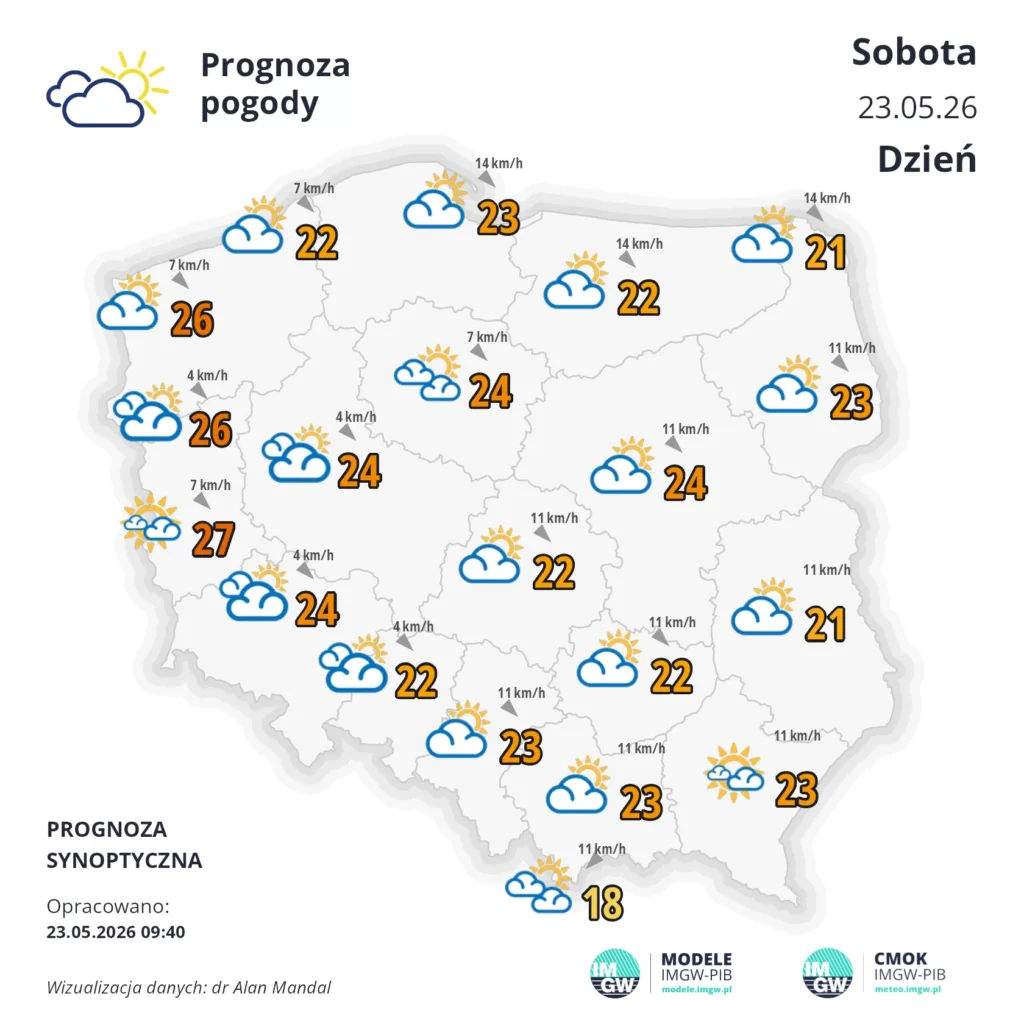 Mapa pogodowa Polski 23 maja 2026