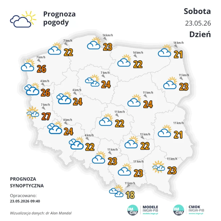 Mapa pogodowa Polski 23 maja 2026