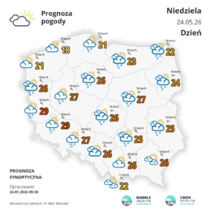 Mapa pogodowa Polski 24 maja 2026