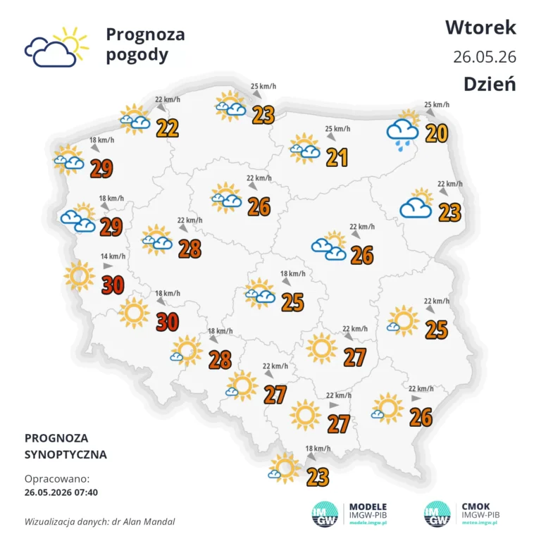 Mapa pogodowa Polski 26 maja 2026
