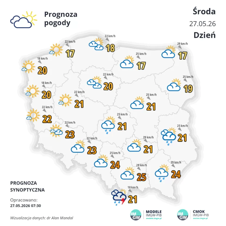 Mapa pogodowa Polski 27 maja 2026