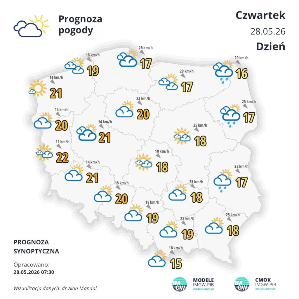 Mapa pogodowa Polski 28 maja 2026