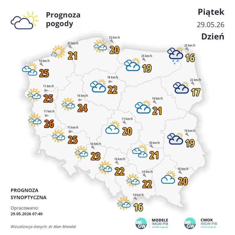Mapa pogodowa Polski 29 maja 2026