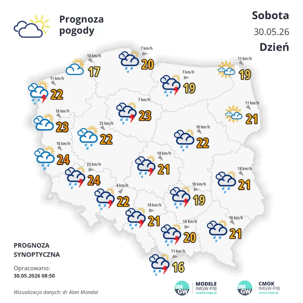 MApa pogodowa Polski 30 maja 2026