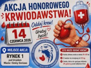Plakat akcji krwiodastwa w Sieniawie