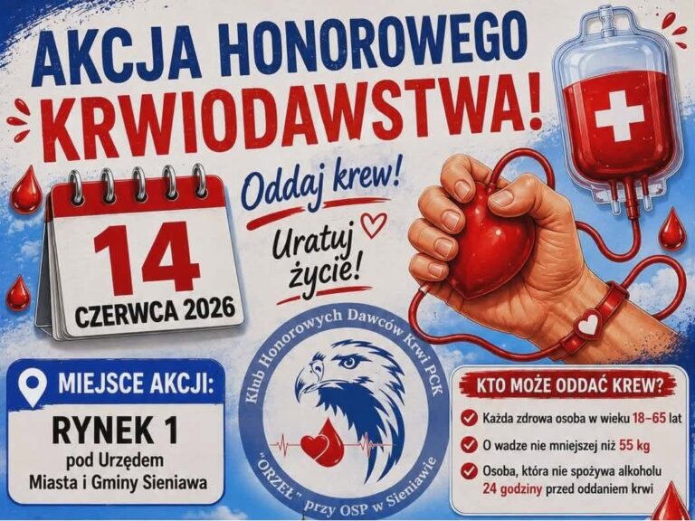 Plakat akcji krwiodastwa w Sieniawie