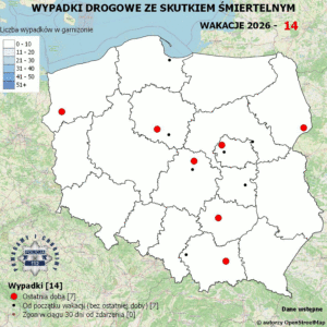 Policyjna mapa wypadków drogowych ze skutkiem śmiertelnym – Wakacje 2026