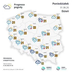 Mapa pogodowa Polski 1 czerwca 2026