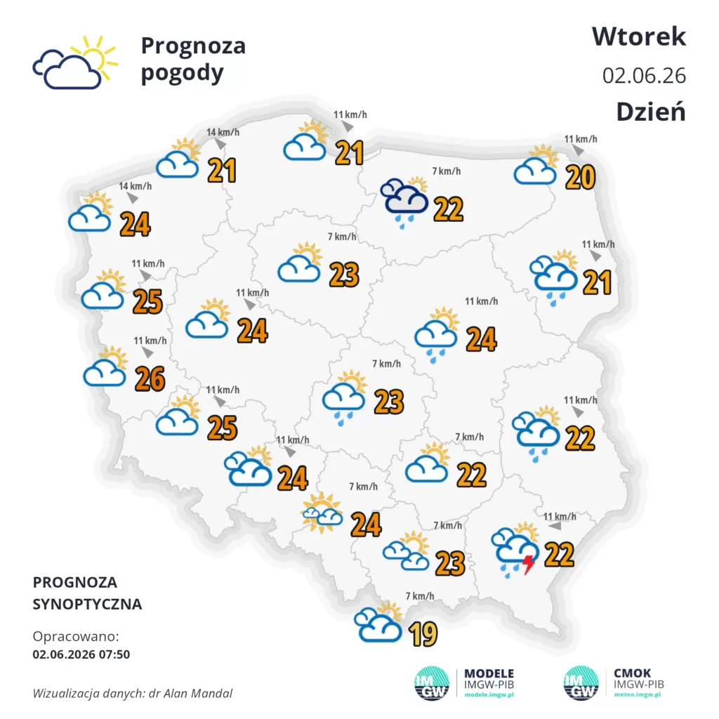 MApa pogodowa Polski 02.06.2026