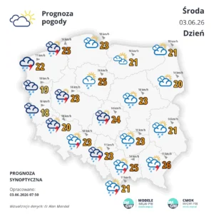 Mapa pogodowa Polski 3 czerwca 2026