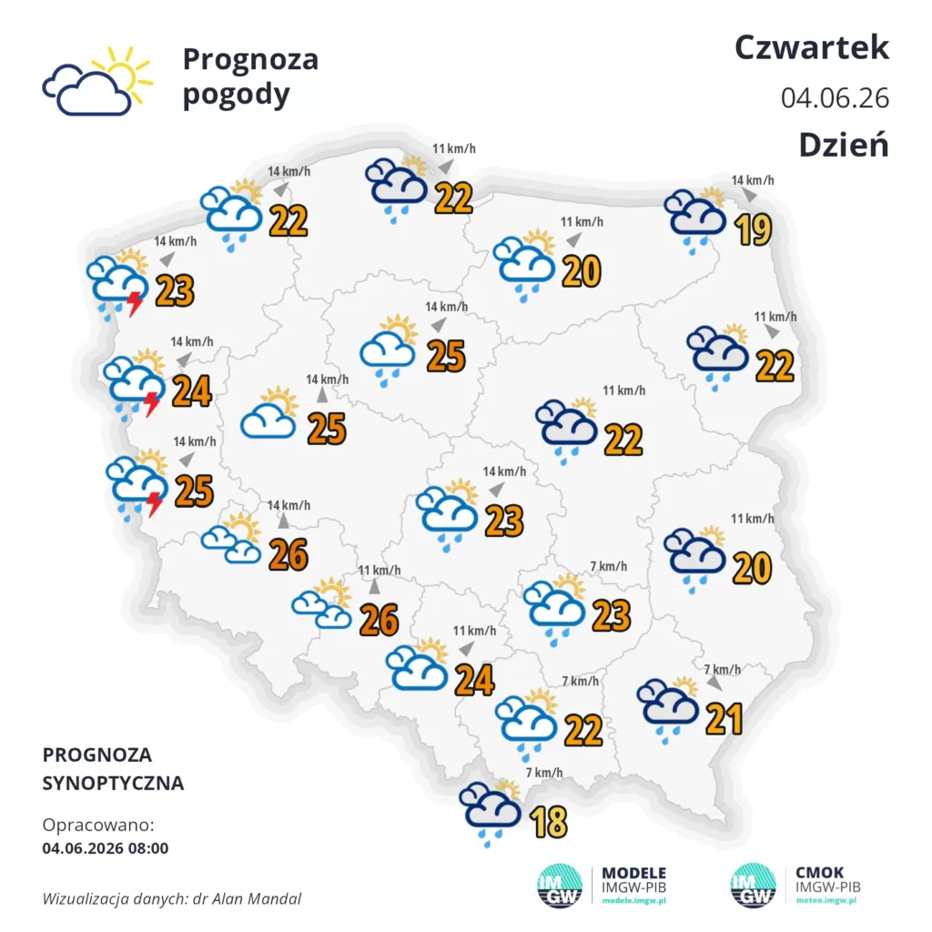 Mapa pogodowa Polski 4 czerwca 2026