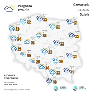 Mapa pogodowa Polski 4 czerwca 2026