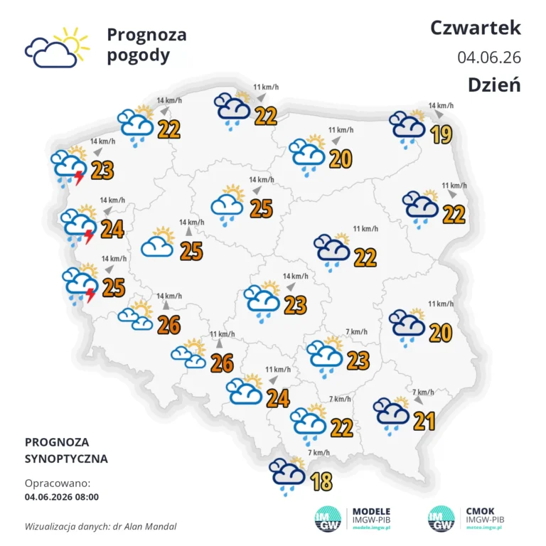 Mapa pogodowa Polski 4 czerwca 2026