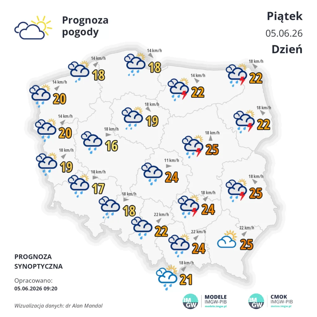 Mapa pogodowa Polski 5 czerwca 2026