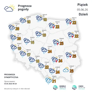 Mapa pogodowa Polski 5 czerwca 2026