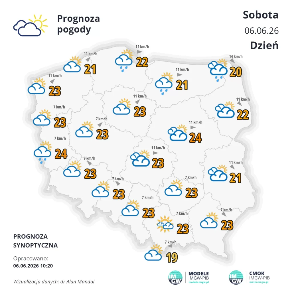 Mapa pogodowa Polski 6 czerwca 2026