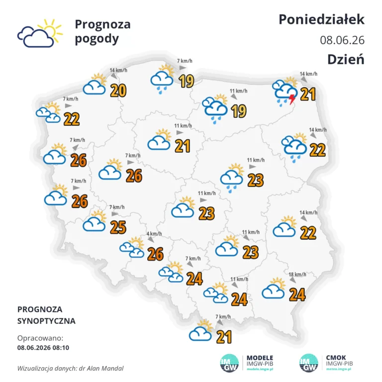 Mapa pogodowa Polski 8 czerwca 2026