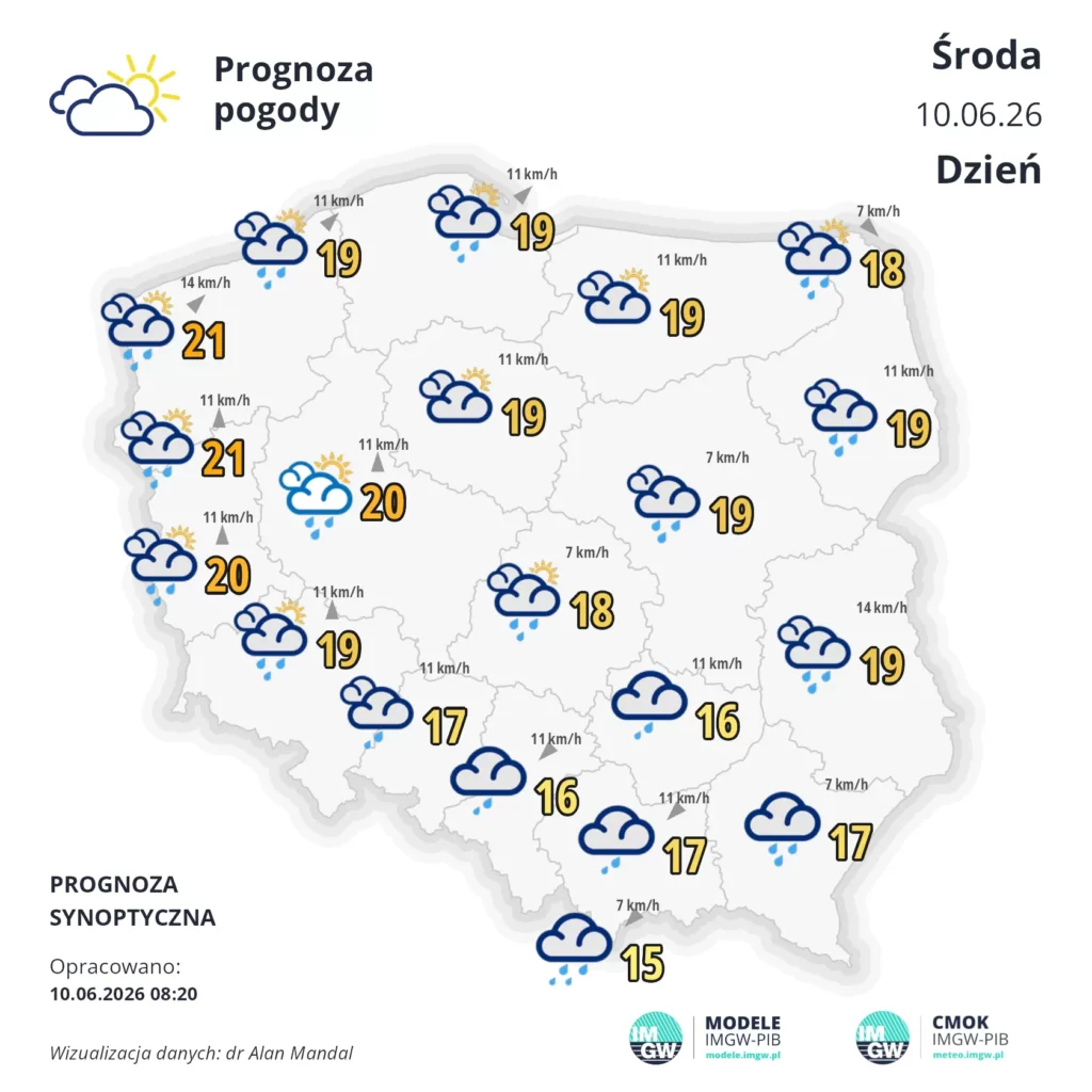 Mapa pogodowa Polski 10 czerwca 2026