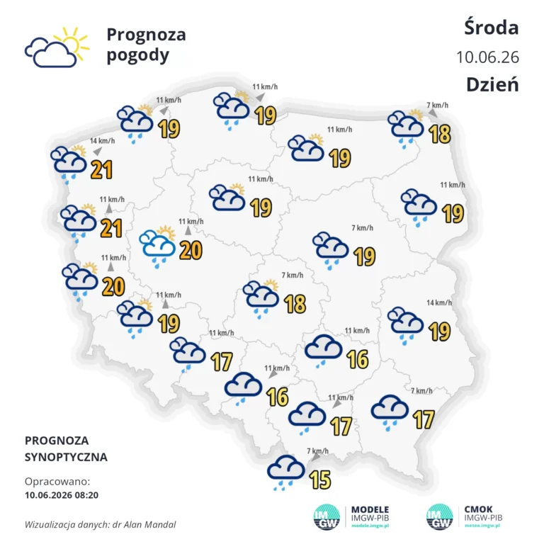 Mapa pogodowa Polski 10 czerwca 2026