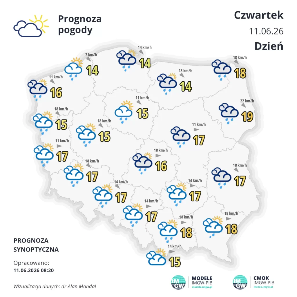 Mapa pogodowa Polski 11 czerwca 2026