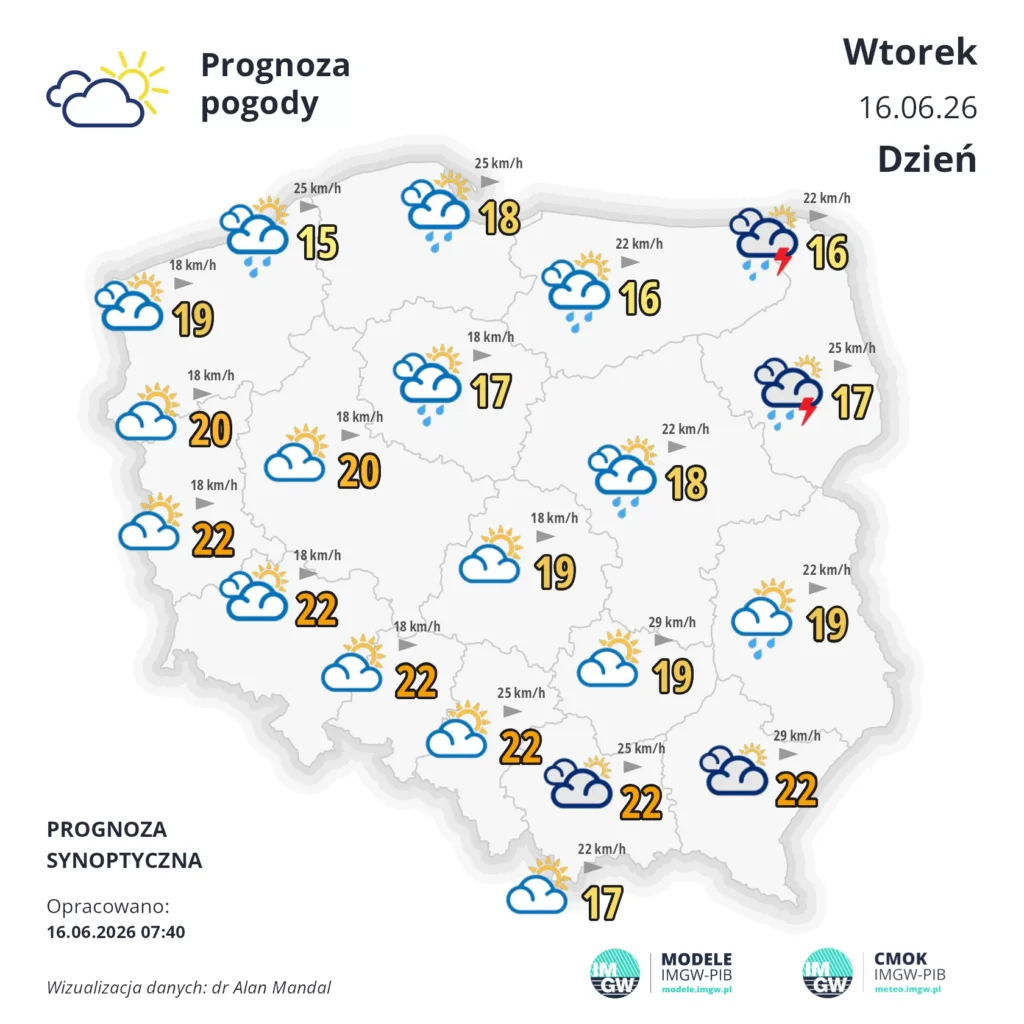 Mapa pogodowa Polski 16 czerwca 2026