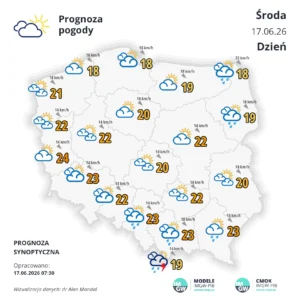 Mapa pogodowa Polski 17 czerwca 2026
