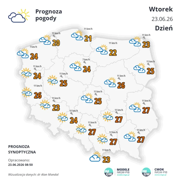 Mapa pogodowa Polski 23 czerwca 2026