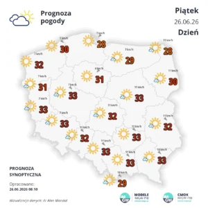 Mapa pogodowa Polski 26 czerwca 2026