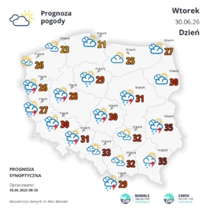 Mapa pogodowa Polski 30 czerwca 2026