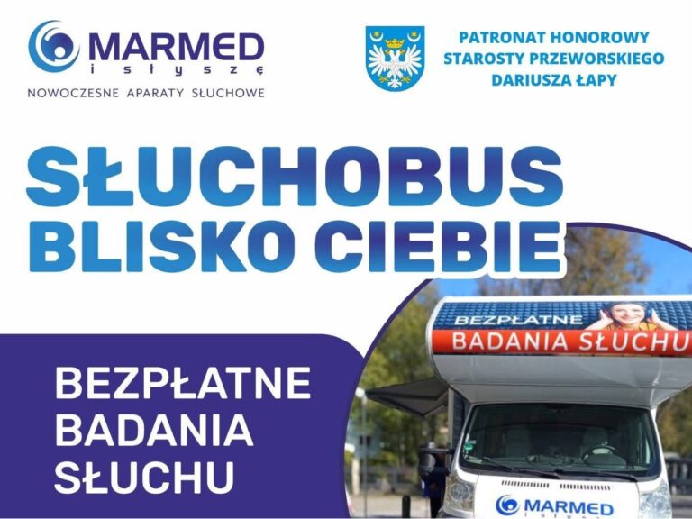 Bezpłatne badania słuchu w gmini Adamówka. Przed urzędem stanie słuchobus