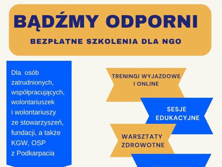 "Bądźmy Odporni". Bezpłatne szkolenia psychologiczne i zdrowotne dla organizacji z Podkarpacia