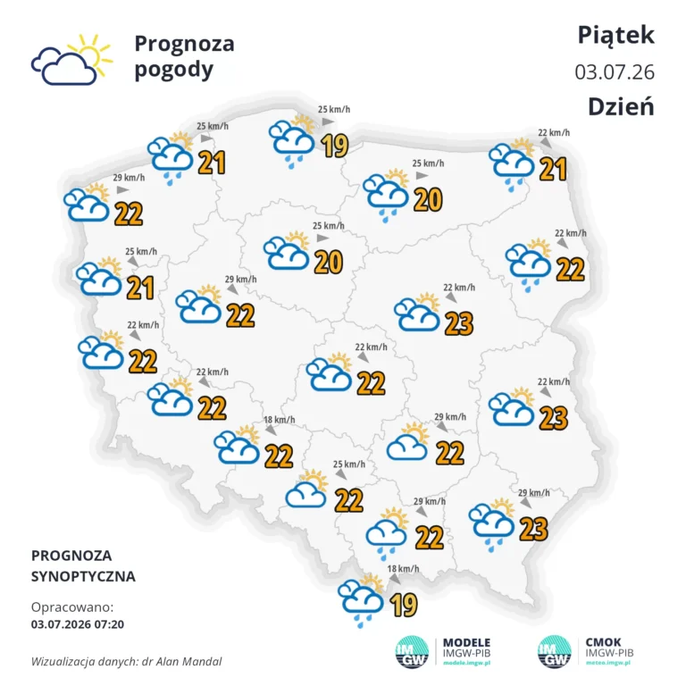 Mapa pogodowa Polski 3 lipca2026