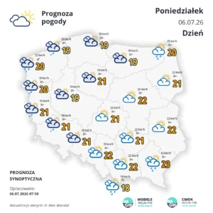 Mapa pogodowa Polski 6 lipca 2026