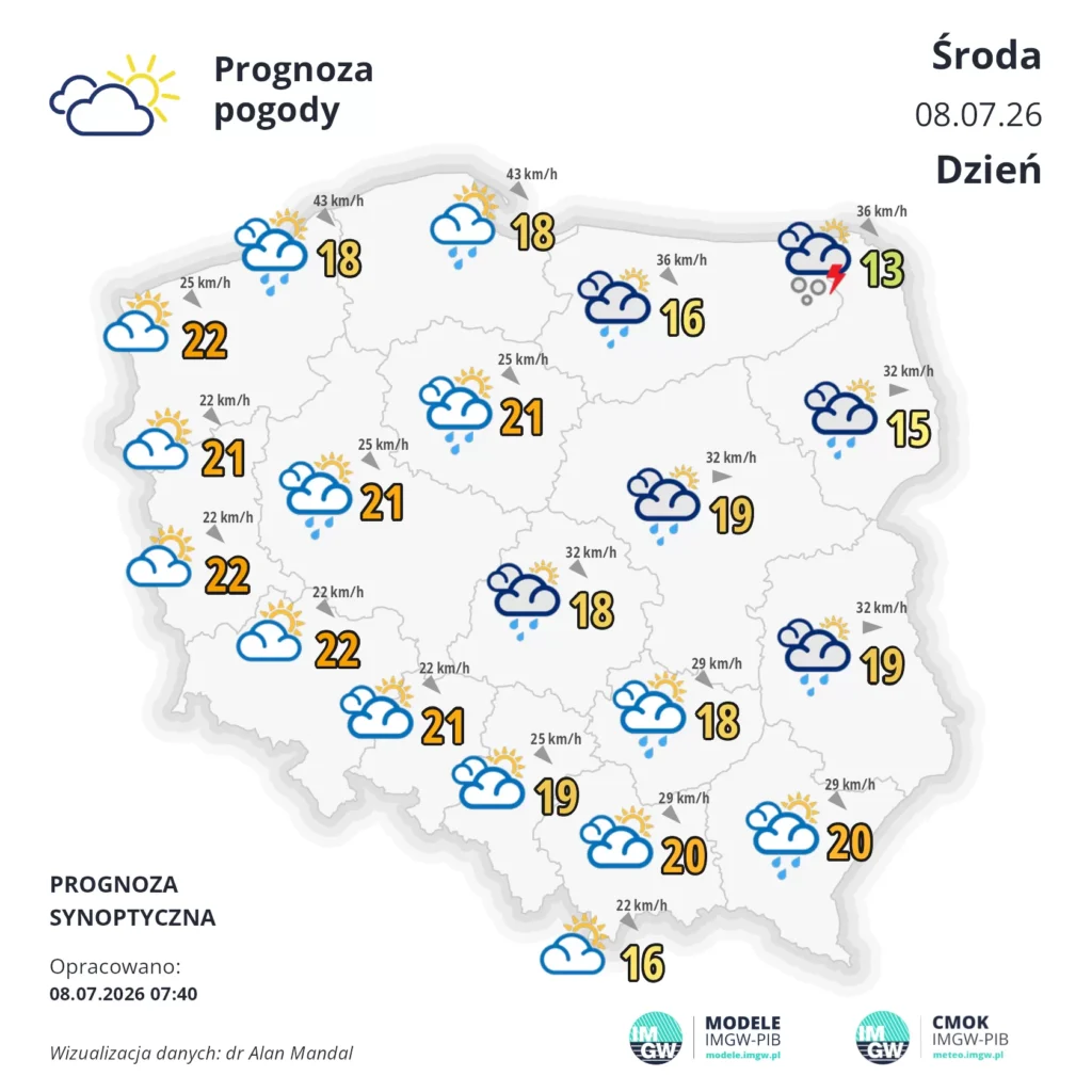 mapa pogodowa Polski 8 lipca 2026