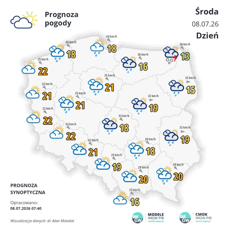 mapa pogodowa Polski 8 lipca 2026