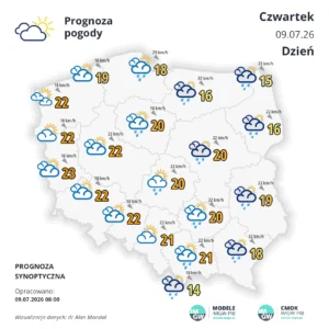 Mapa pogodowa Polski 9 lipca 2026