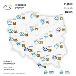 Mapa pogodowa Polski 10 lipca 2026