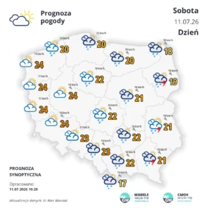 Mapa pogodowa Polski 11 lipca 2026
