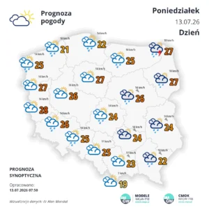 Mapa pogodowa Polski 13 lipca 2026