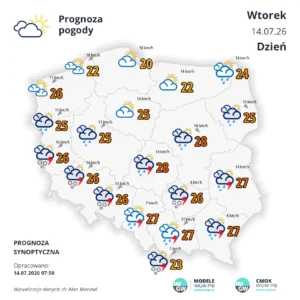 Mapa pogodowa Polski 14 lipca 2026