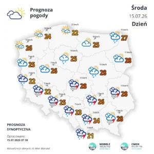 Mapa pogodowa Polski 15 lipca 2026