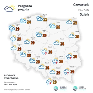 Mapa pogodowa Polski 16 lipca 2026