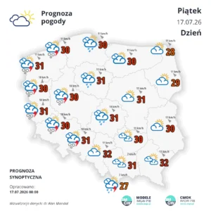 Mapa pogodowa Polski 17 lipca 2026