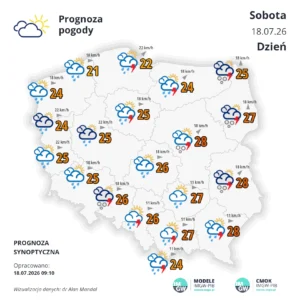Mapa pogodowa Polski 18 lipca 2026