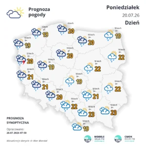 Mapa pogodowa Polski 20 lipca 2026