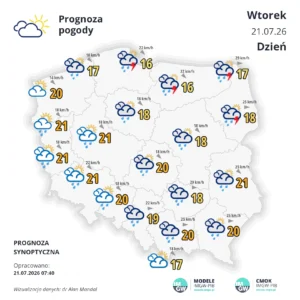 Mapa pogodowa Polski 21 lipca 2026